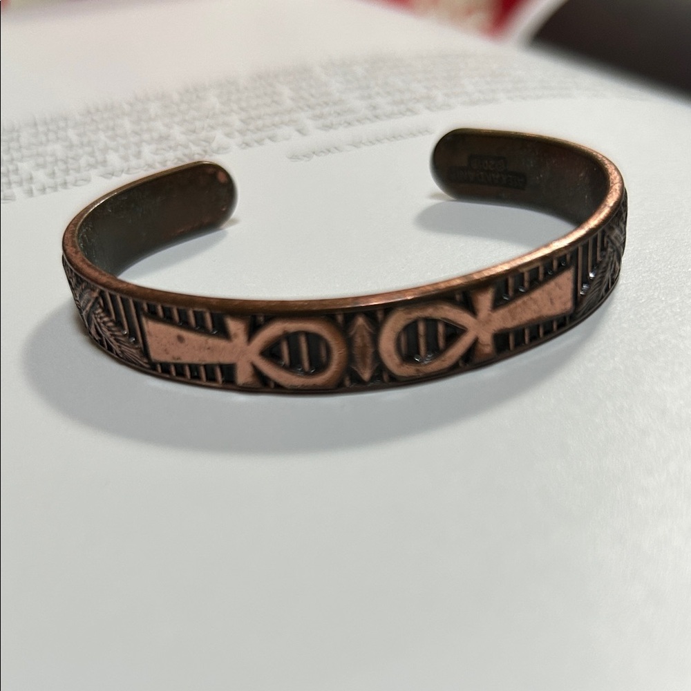 Alex and Ani Bronze/Copper Ankh Patterned Bracelet